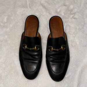 Black, Gucci slides, Size 8, lightly warn.
